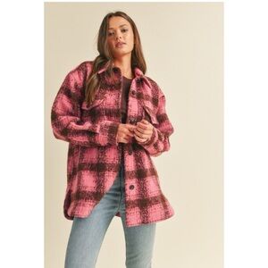 Faux Mohair Vibes Chocolate Raspberry Cream So Soft Plaid Jacket